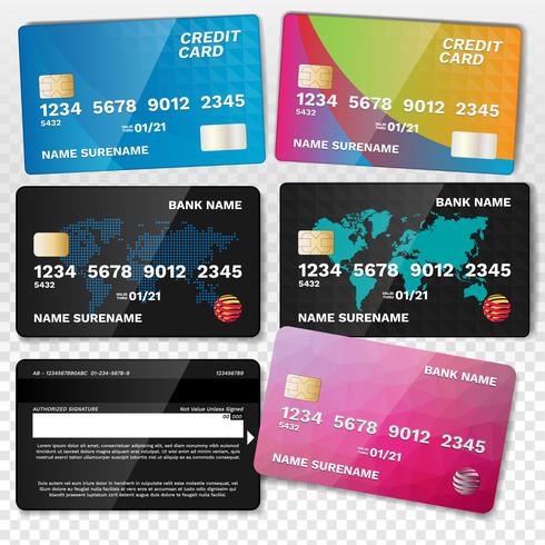 Set di carte di credito realistico vettore