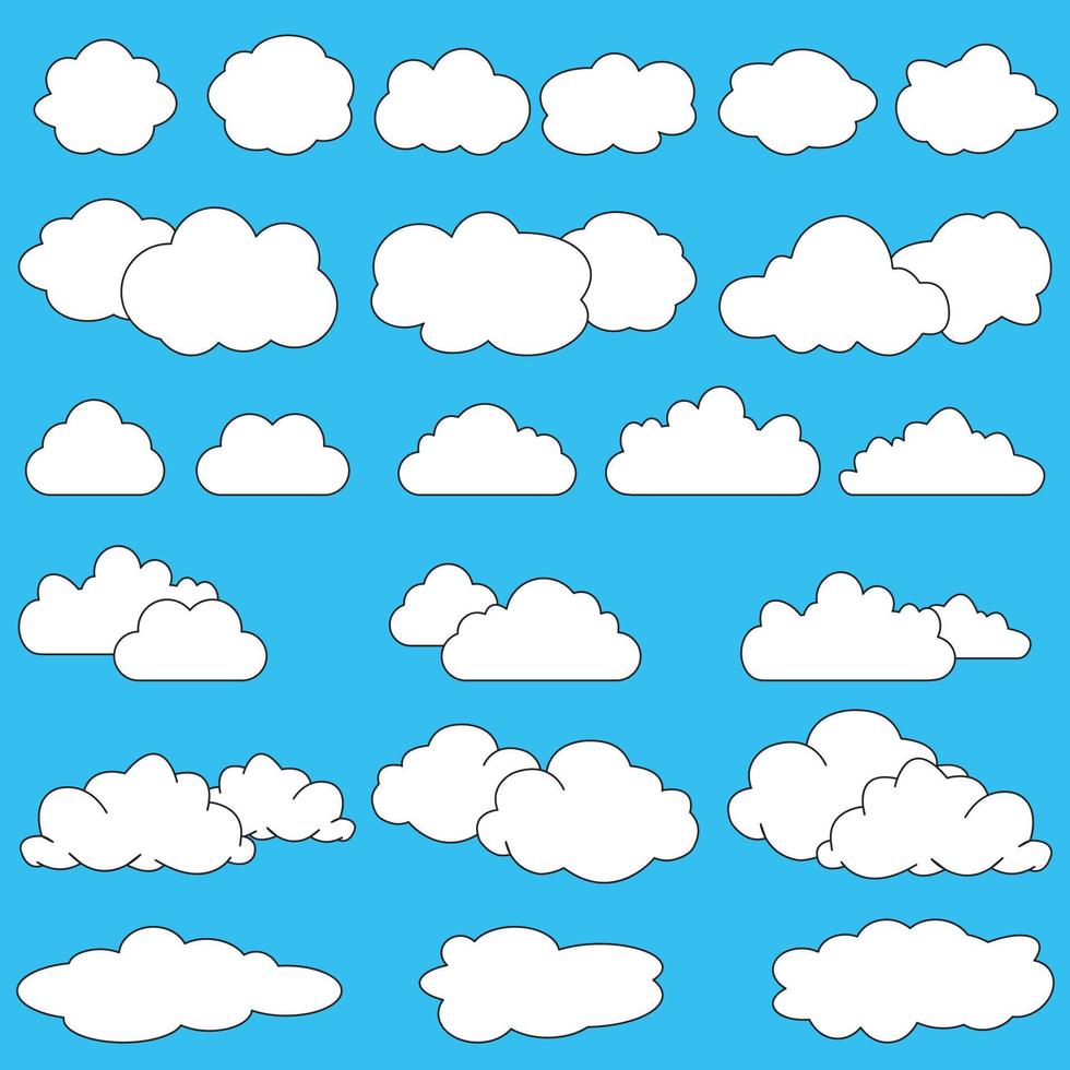 cartone animato nuvole impostato isolato su un' blu sfondo vettore