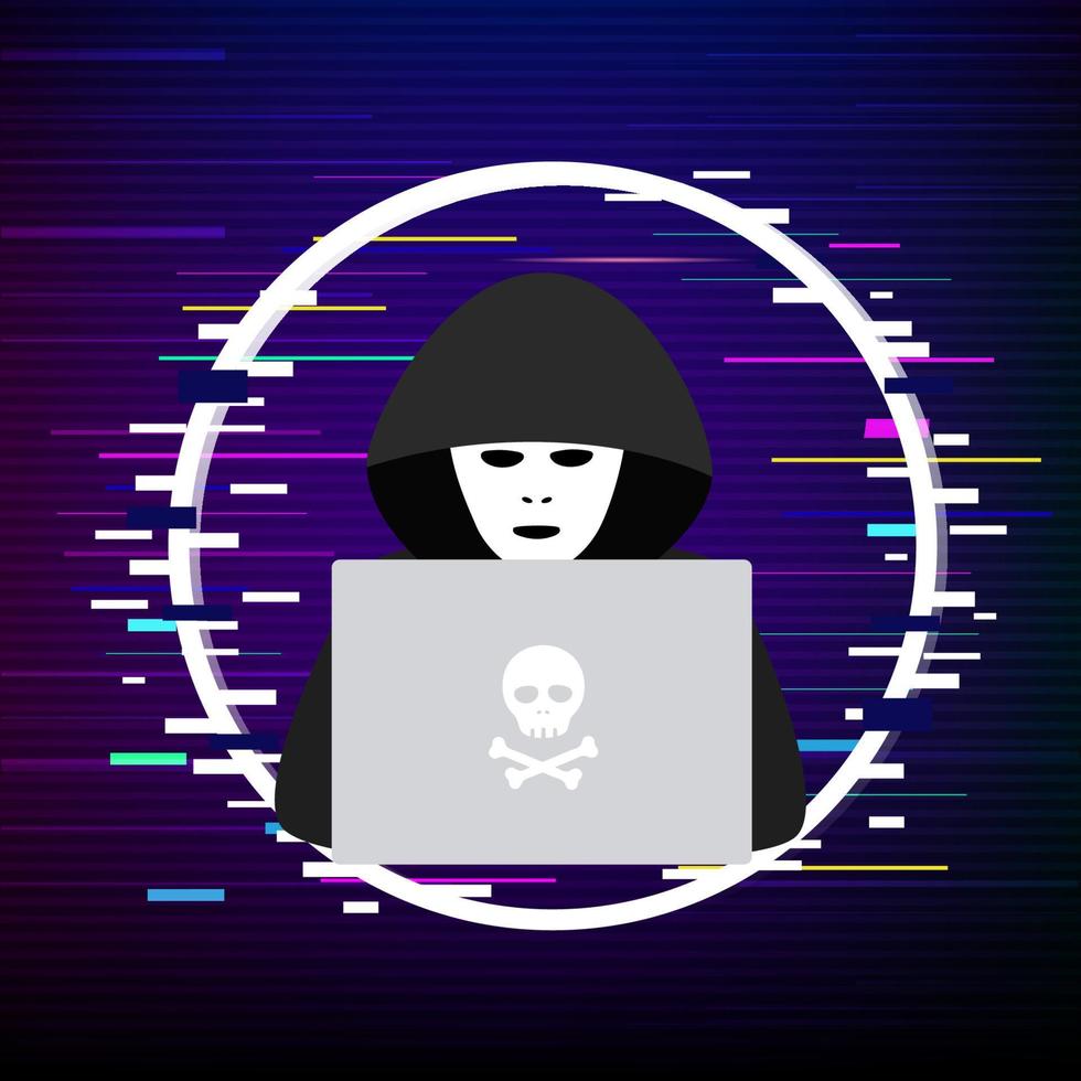 vettore illustrazione con binario codice sfondo. pirata logo modello. simbolo di digitale ladro con il computer portatile. pirata icona.