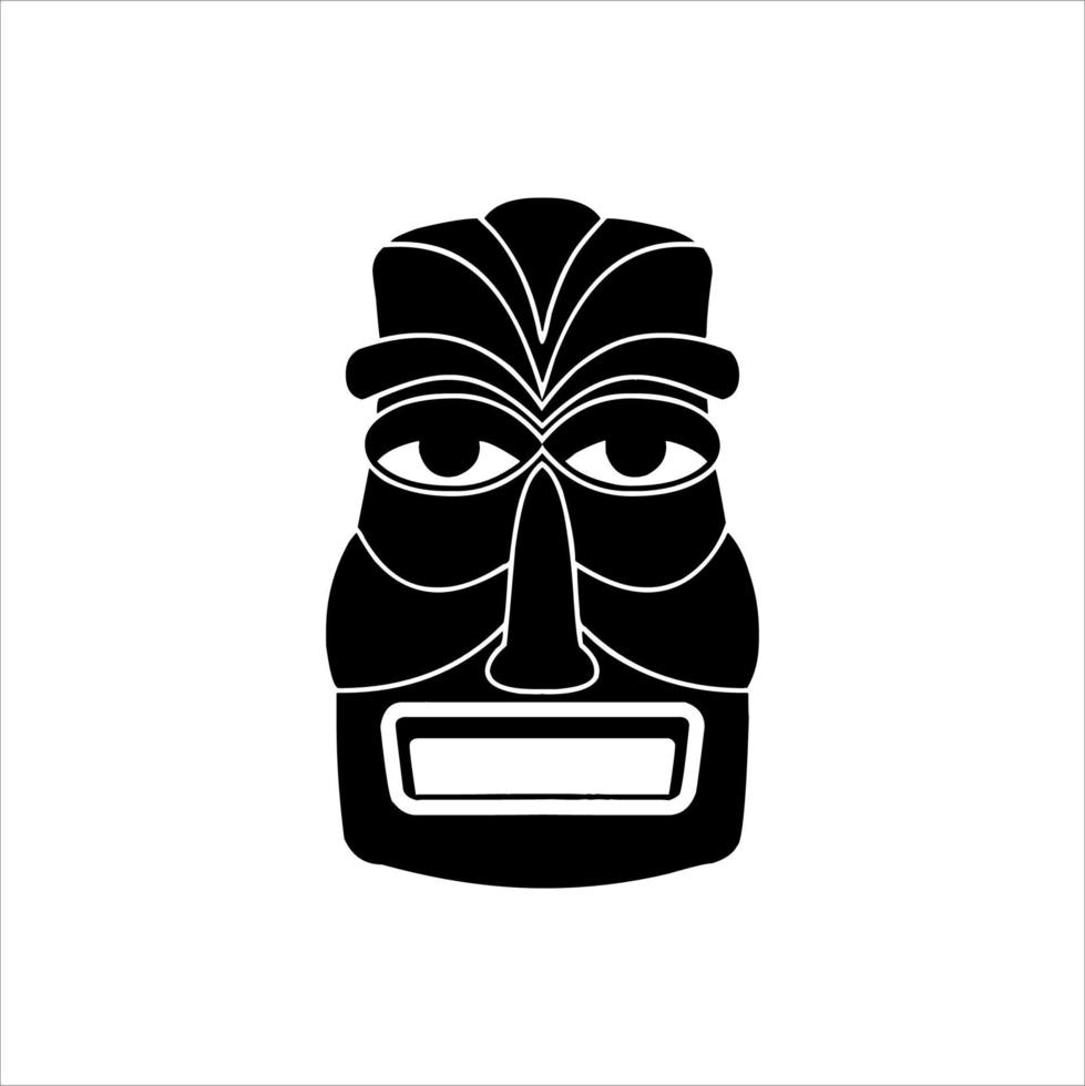 silhouette di tiki idolo icona. semplice illustrazione di un' tiki idolo icona per ragnatela design isolato su un' bianca sfondo, tiki tribale di legno maschera, tropicale esotico pianta e bambù tavola. tradizionale Hawaii vettore