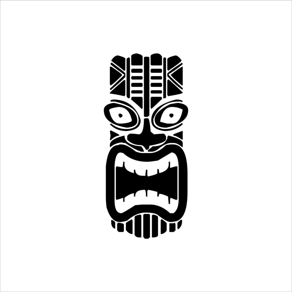 silhouette di tiki idolo icona. semplice illustrazione di un' tiki idolo icona per ragnatela design isolato su un' bianca sfondo, tiki tribale di legno maschera, tropicale esotico pianta e bambù tavola. tradizionale Hawaii vettore