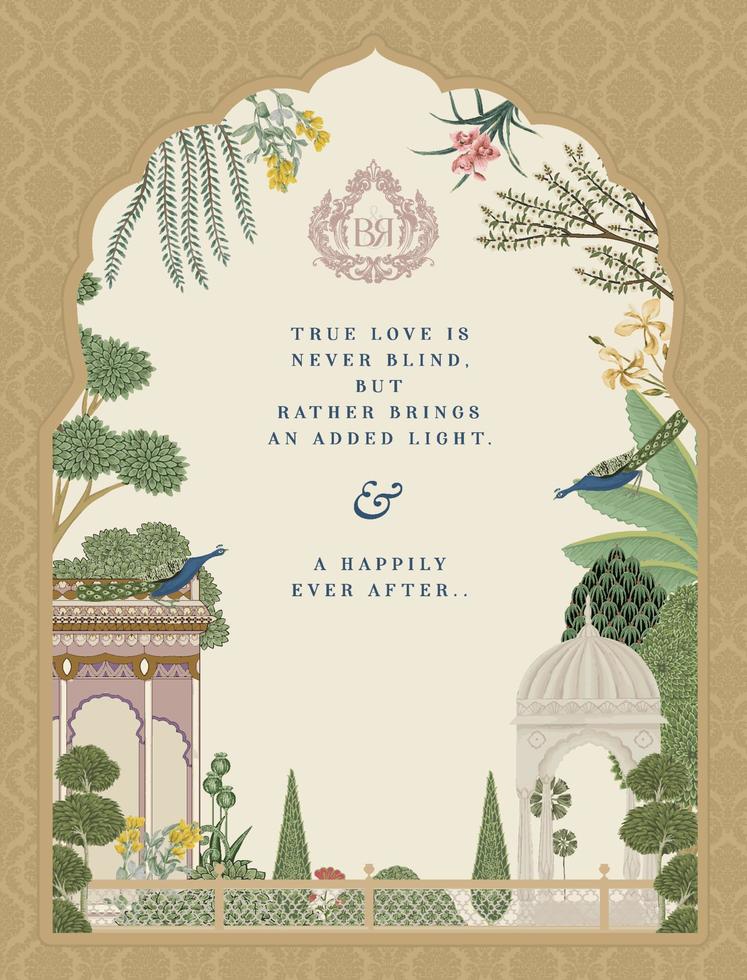 tradizionale indiano Mughal nozze carta design. invito carta per stampa vettore illustrazione.