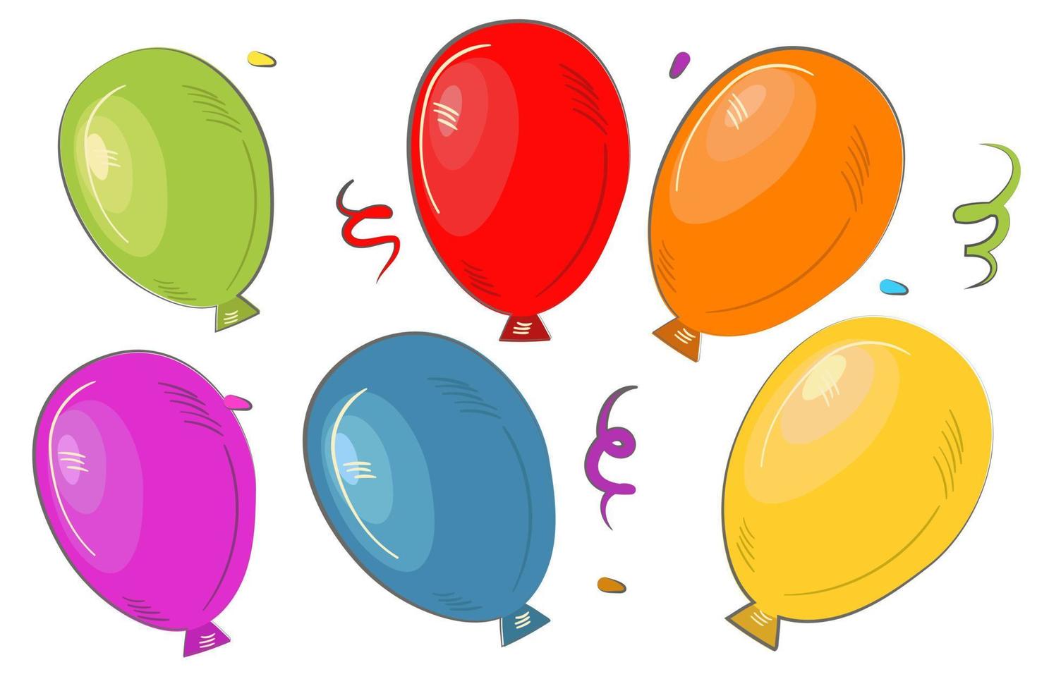 un' impostato di palloncini è fatto nel un' cartone animato piatto stile. evidenziato nel bianca. stampa su tessile e carta vettore