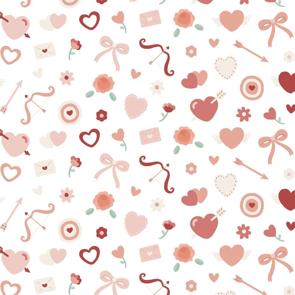 san valentino modello con cuore, fiore, arco, Cupido arco, amore lettera, freccia, dardo, rosa. mano disegnato vettore illustrazione.