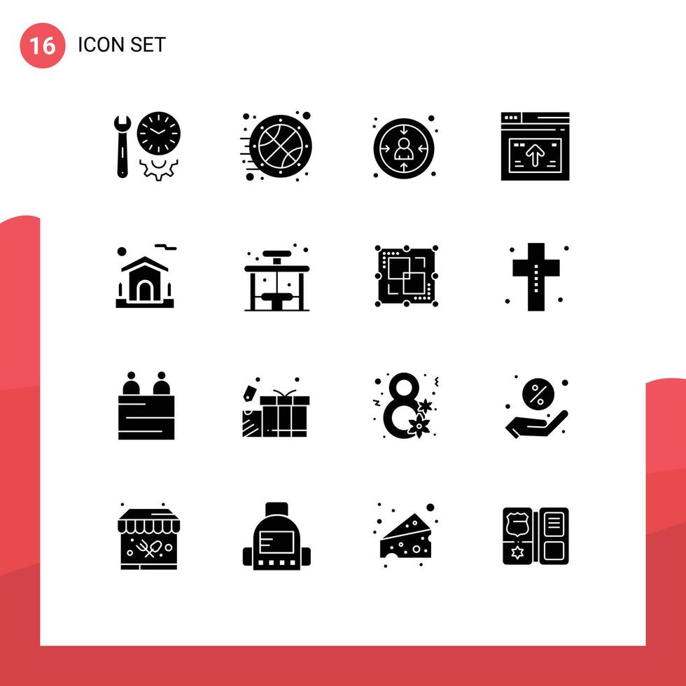 universale icona simboli gruppo di 16 moderno solido glifi di freccia ragnatela tempo pagina utente modificabile vettore design elementi