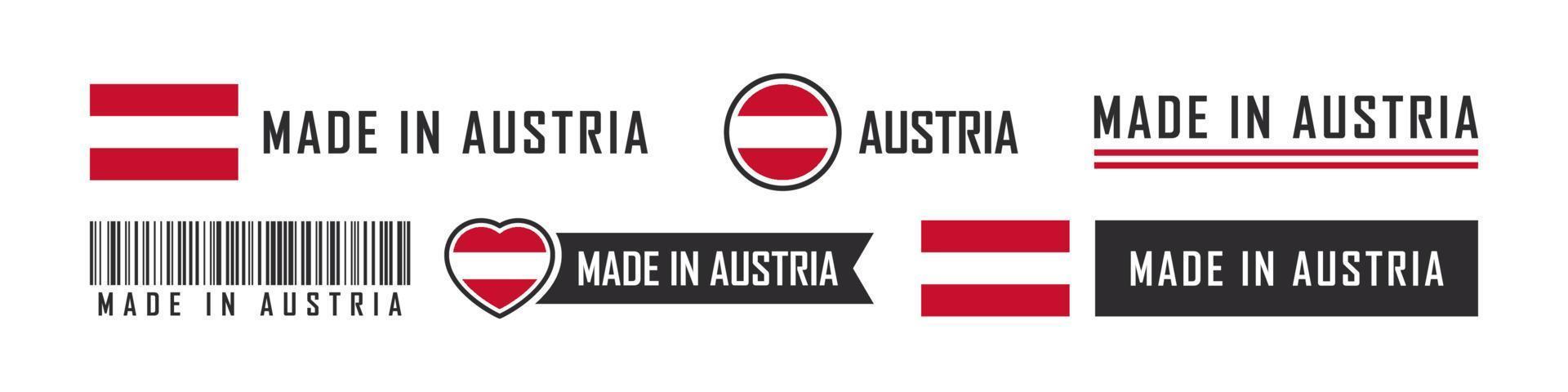 fatto nel Austria logo o etichette. Austria Prodotto emblemi. vettore illustrazione