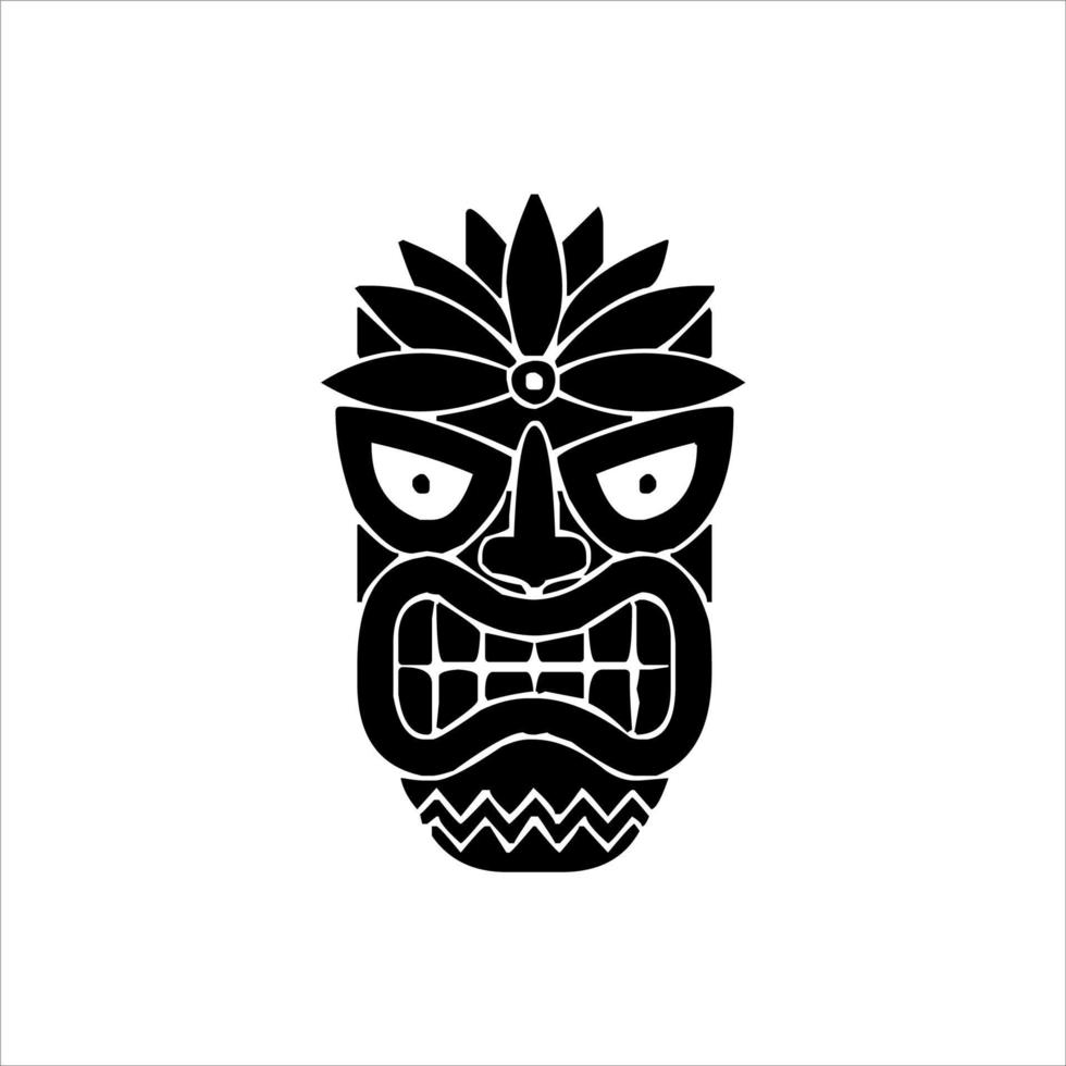 silhouette di tiki idolo icona. semplice illustrazione di un' tiki idolo icona per ragnatela design isolato su un' bianca sfondo, tiki tribale di legno maschera, tropicale esotico pianta e bambù tavola. tradizionale Hawaii vettore