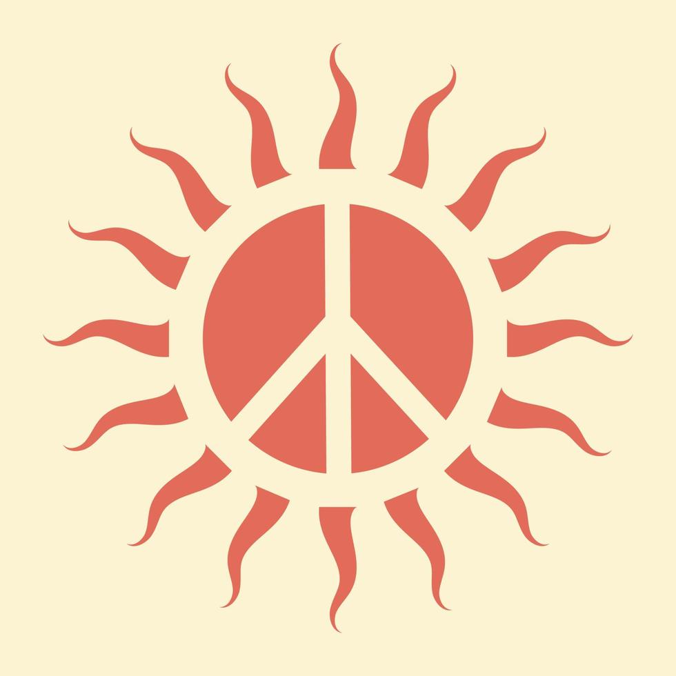 icona, etichetta nel hippie stile con arancia soleggiato pace cartello su beige sfondo. retrò stile vettore
