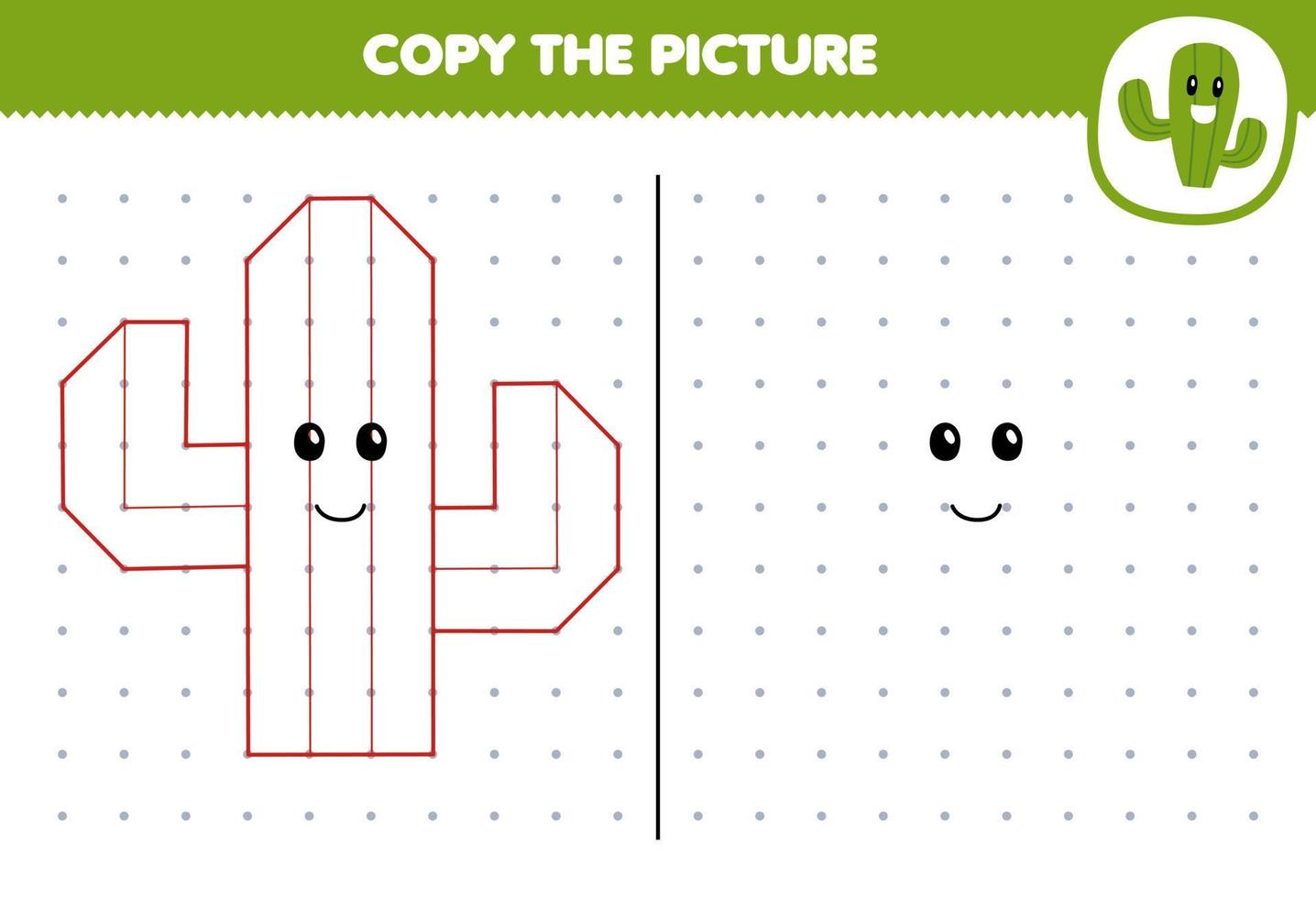 formazione scolastica gioco per bambini copia carino cartone animato cactus immagine di collegamento il punto stampabile natura foglio di lavoro vettore