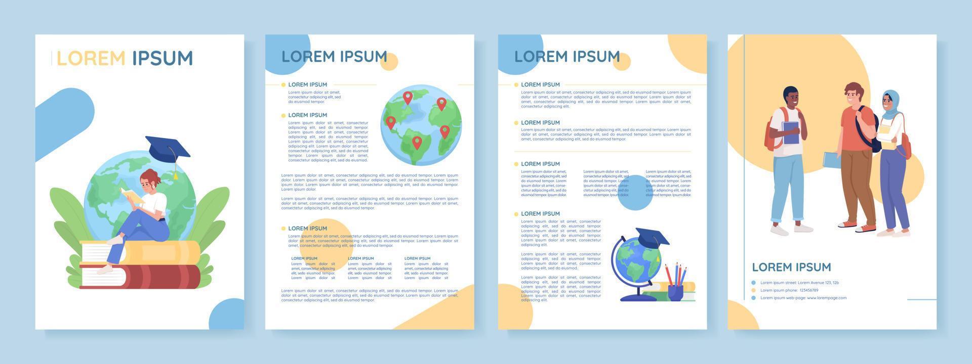 internazionale alunno piatto vettore opuscolo modello. straniero formazione scolastica opuscolo, volantino stampabile piatto colore disegni. modificabile rivista pagina, rapporti kit con testo spazio