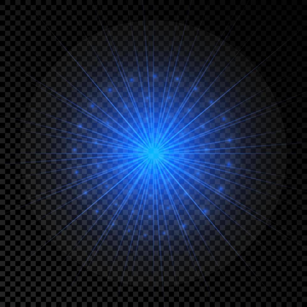 leggero effetto di lente razzi. blu raggiante luci starburst effetti con scintille su un' trasparente sfondo. vettore illustrazione