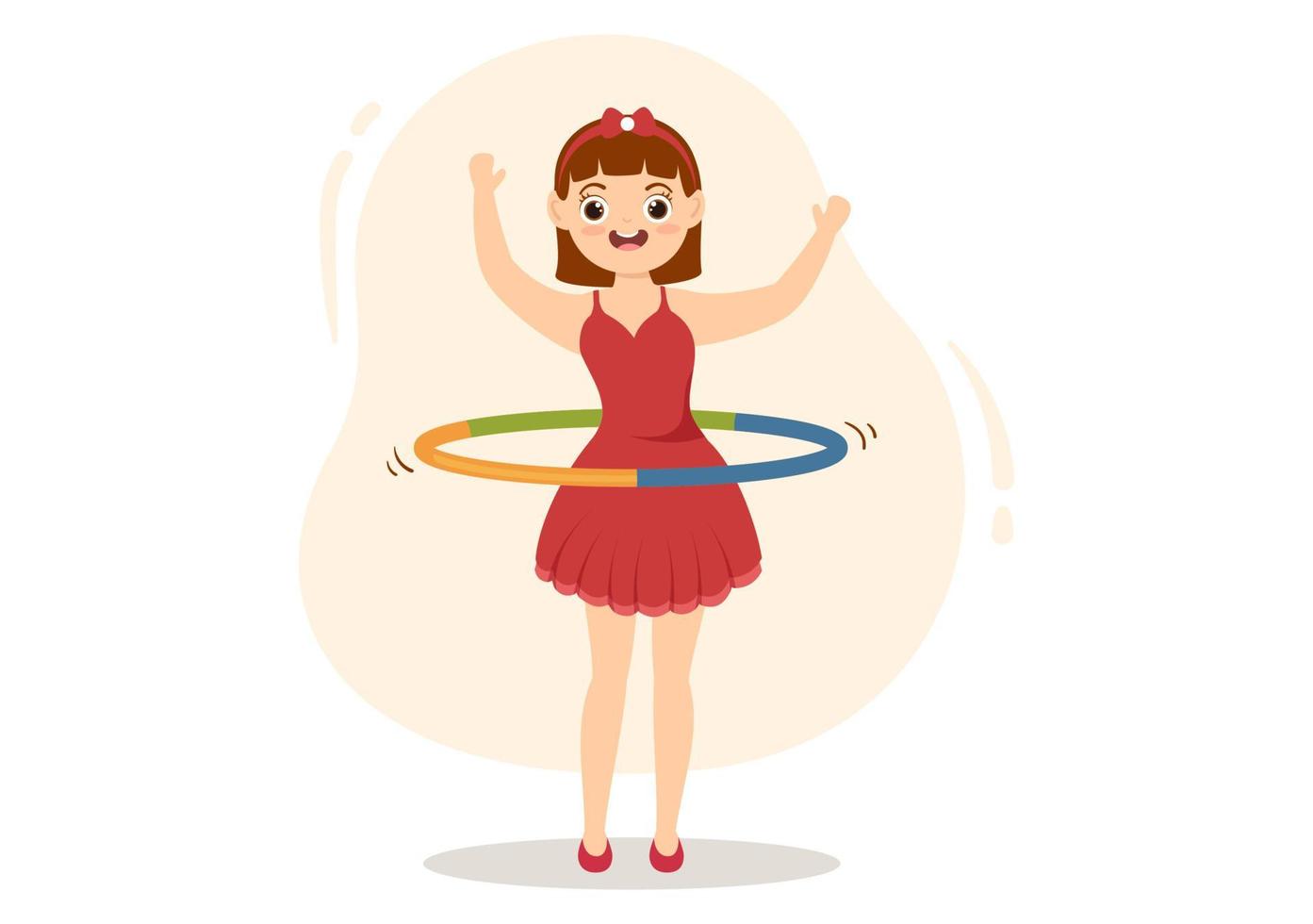 hula cerchio illustrazione con bambini esercizio giocando hula cerchi e fitness formazione nel gli sport attività piatto cartone animato mano disegnato modelli vettore