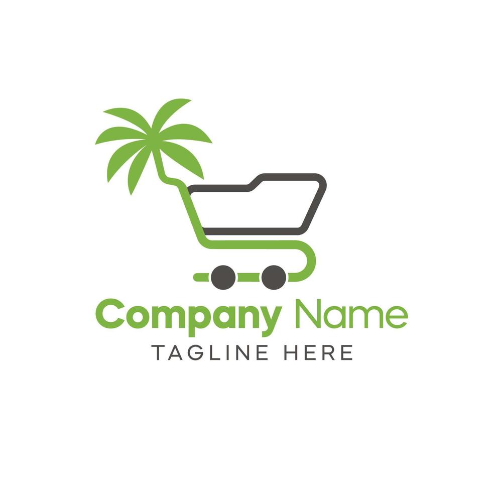 palma albero shopping carrello logo design modello per spiaggia negozi aziende vettore
