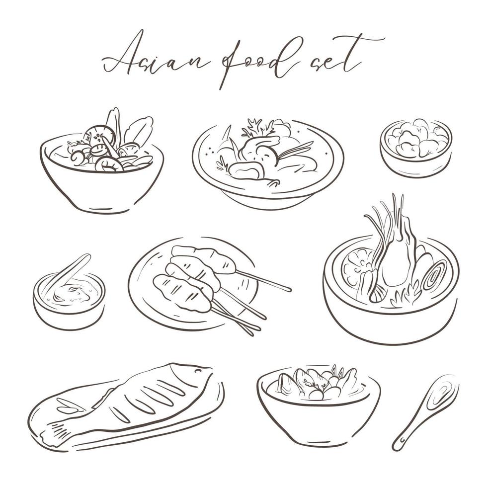 impostato di mano disegnato asiatico cibo elementi vettore