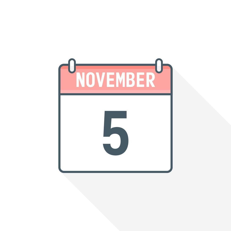 5 ° novembre calendario icona. novembre 5 calendario Data mese icona vettore illustratore