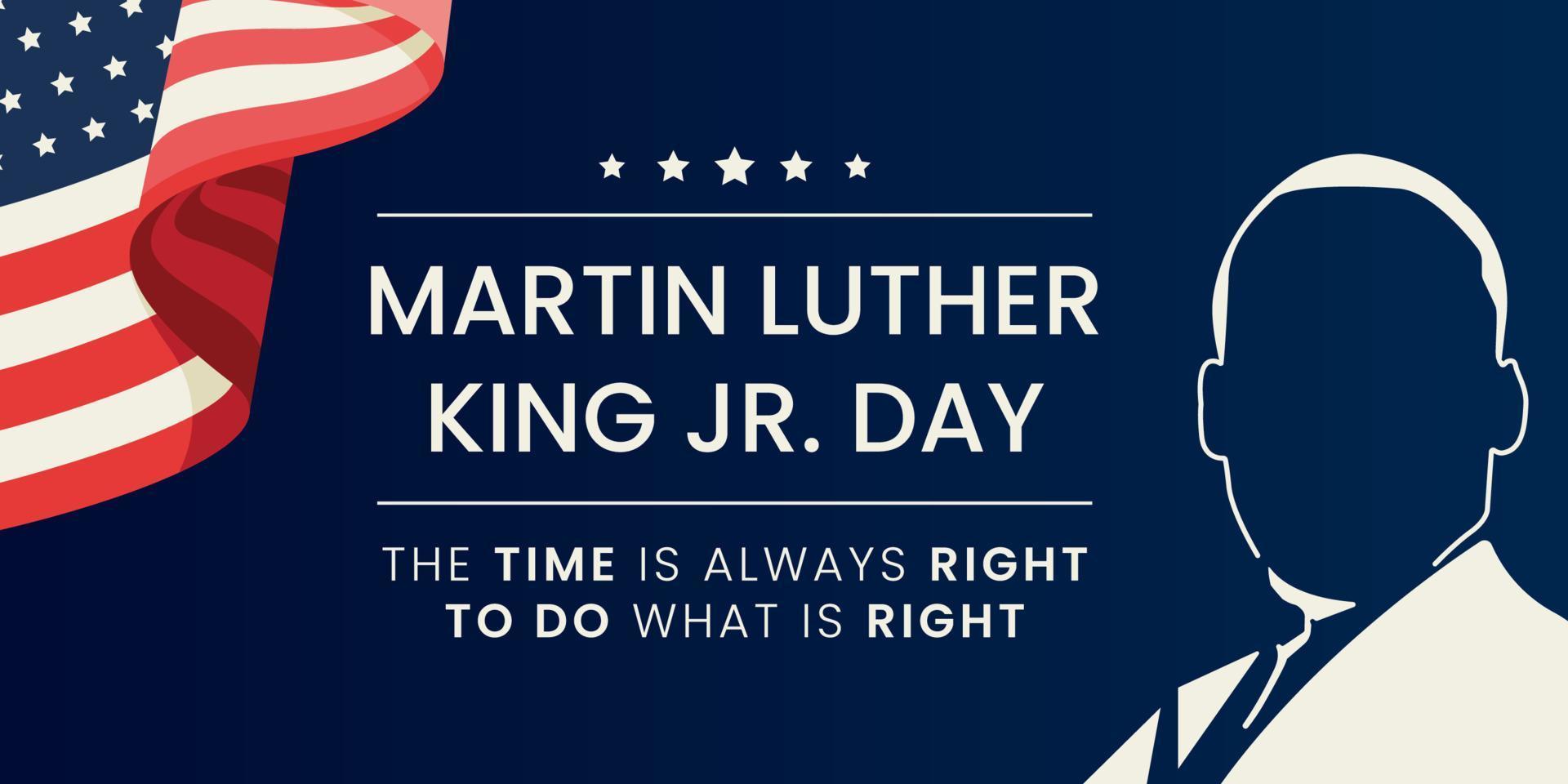 testo martin Lutero re giorno su il sfondo di nero uomo e Stati Uniti d'America bandiera. vettore illustrazione.