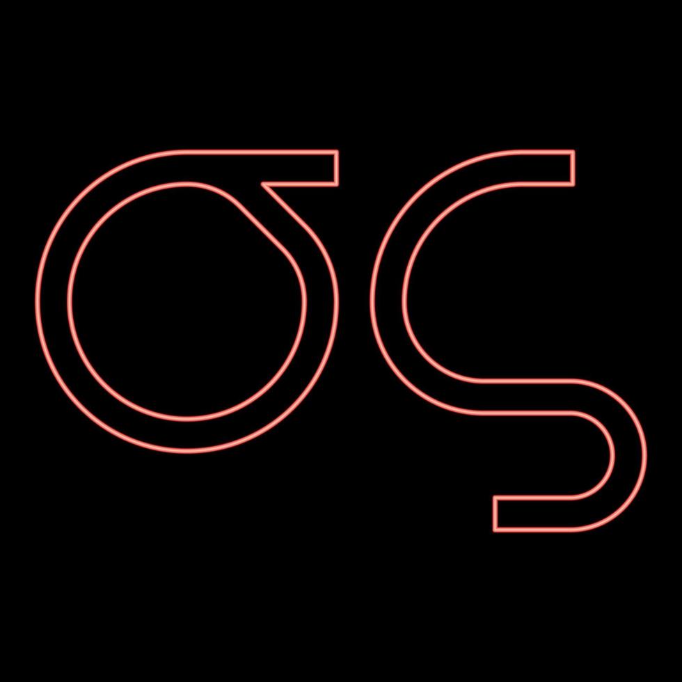 neon sigma greco simbolo piccolo lettera minuscolo font rosso colore vettore illustrazione Immagine piatto stile