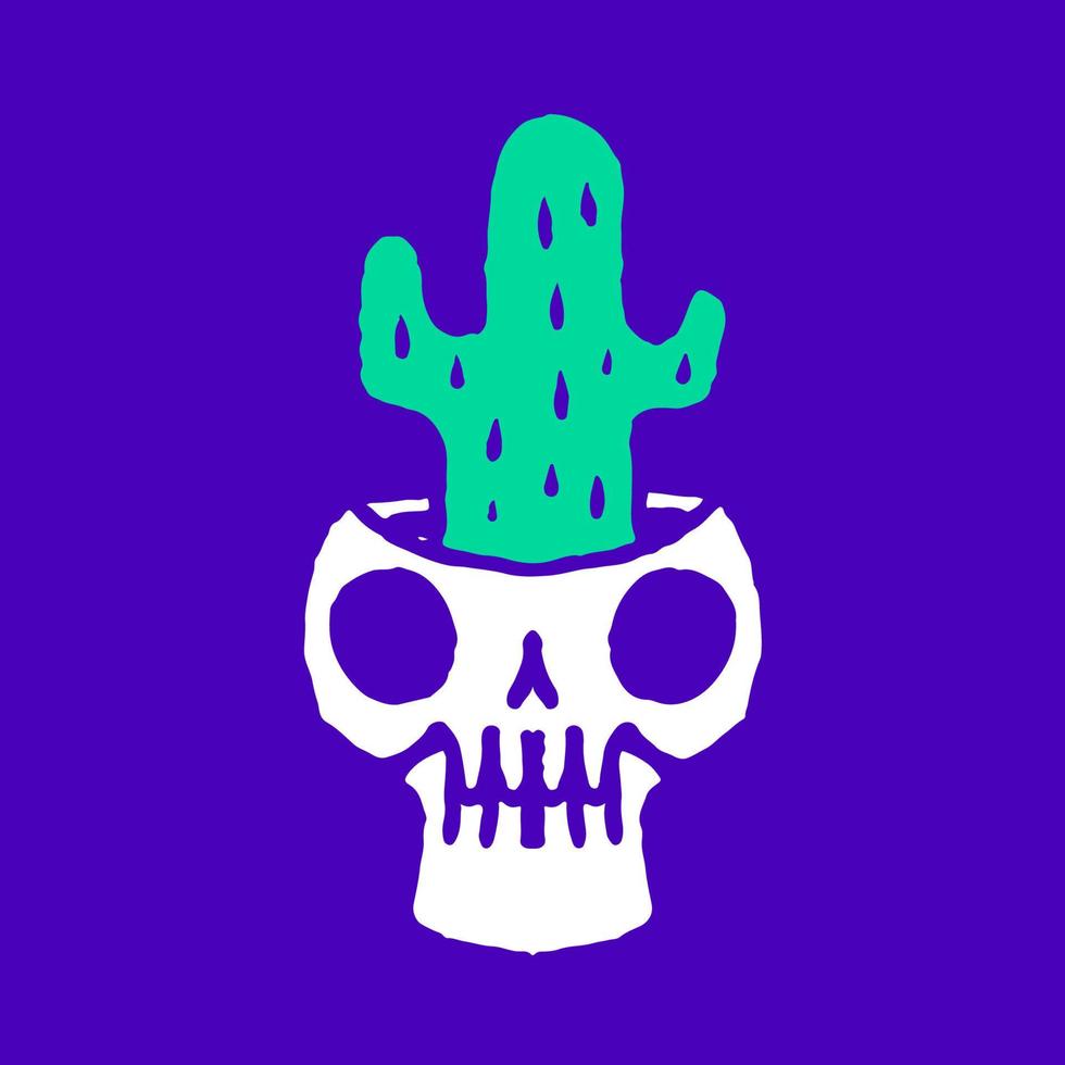 cactus dentro cranio testa cartone animato, illustrazione per maglietta, etichetta, o abbigliamento merce. con moderno pop e retrò stile. vettore