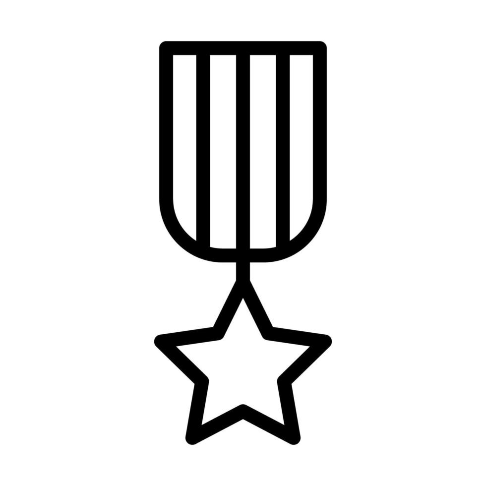 medaglia con stella icona linea isolato su bianca sfondo. nero piatto magro icona su moderno schema stile. lineare simbolo e modificabile ictus. semplice e pixel Perfetto ictus vettore illustrazione