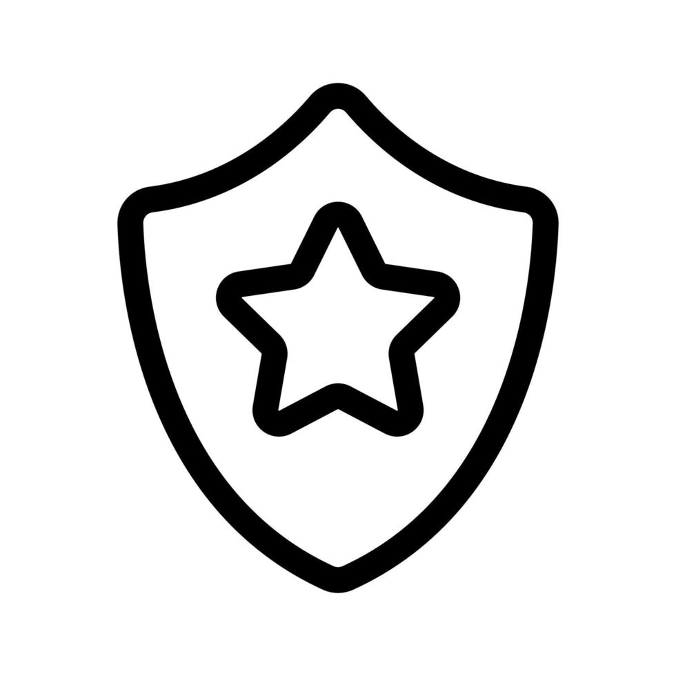 scudo con stella icona linea isolato su bianca sfondo. nero piatto magro icona su moderno schema stile. lineare simbolo e modificabile ictus. semplice e pixel Perfetto ictus vettore illustrazione
