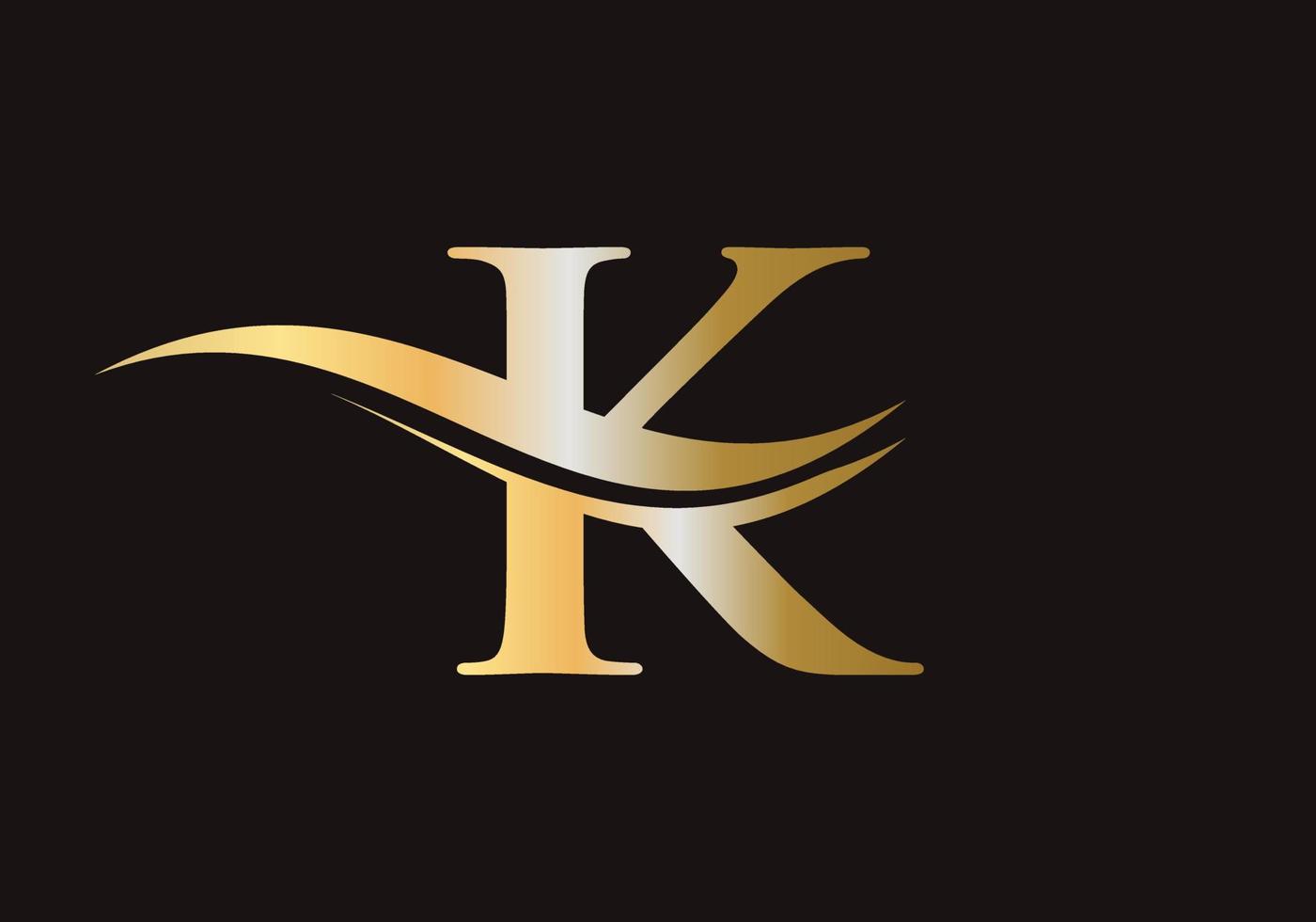 lettera K logo design. acqua onda K logotipo vettore