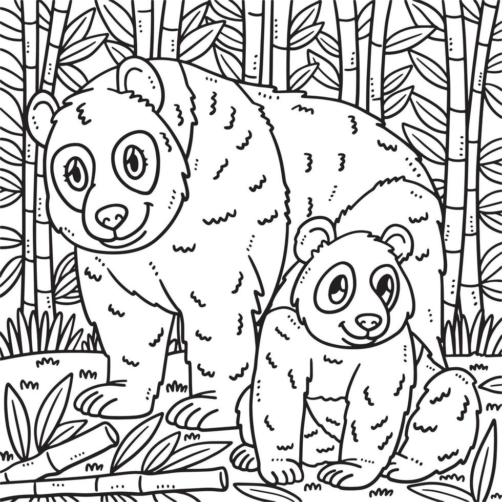 madre panda e bambino panda colorazione pagina per bambini vettore