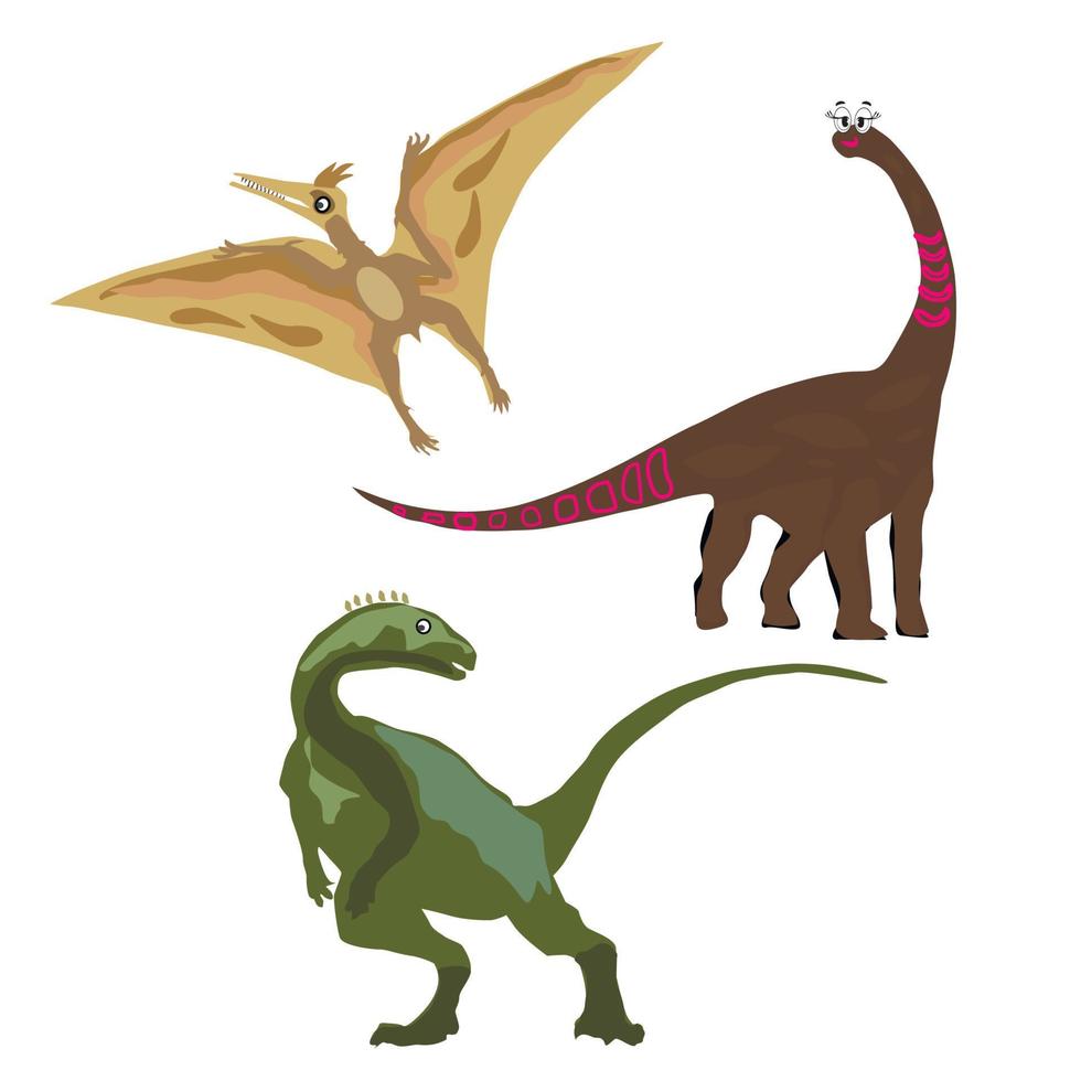 impostato di piatto dinosauri tre icone isolato vettore