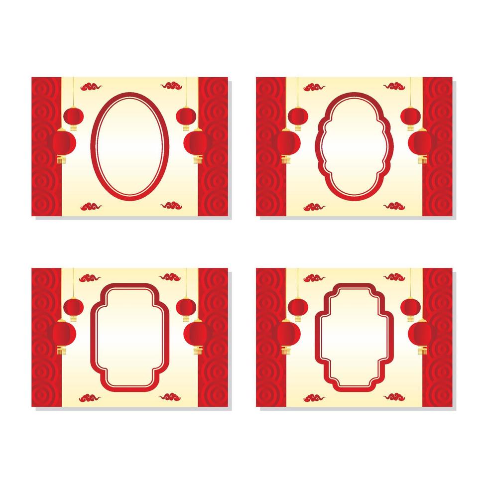 Cinese nuovo anno concetto manifesto vettore illustrazione. pendenza rosso cuore con bianca telaio su lanterna ornamento geometrico sfondo. vendita striscione, saluto carta
