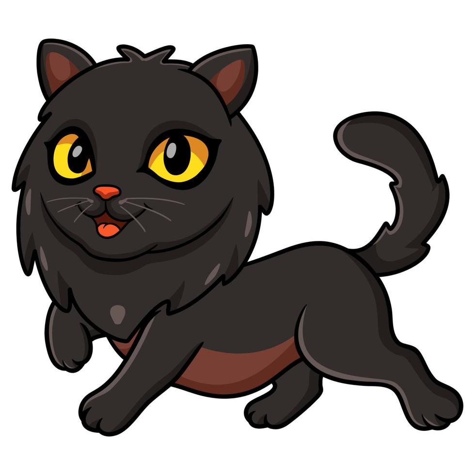 carino nero persiano gatto cartone animato a piedi vettore