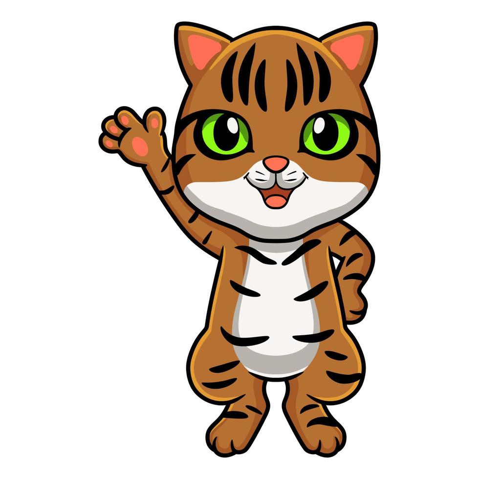 carino Bengala gatto cartone animato agitando mano vettore