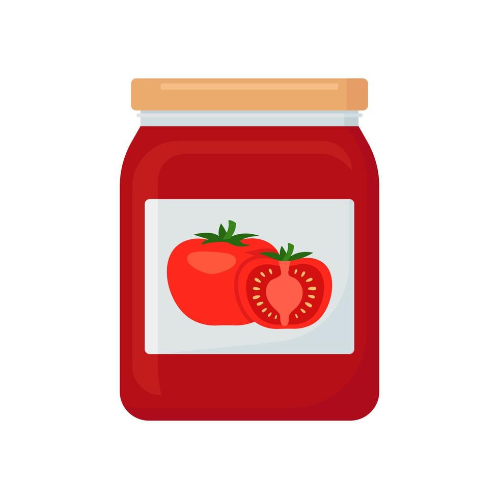 pomodoro succo nel bicchiere barattolo, pomodoro pasta. bottiglia con conserva, inscatolamento. vettore illustrazione