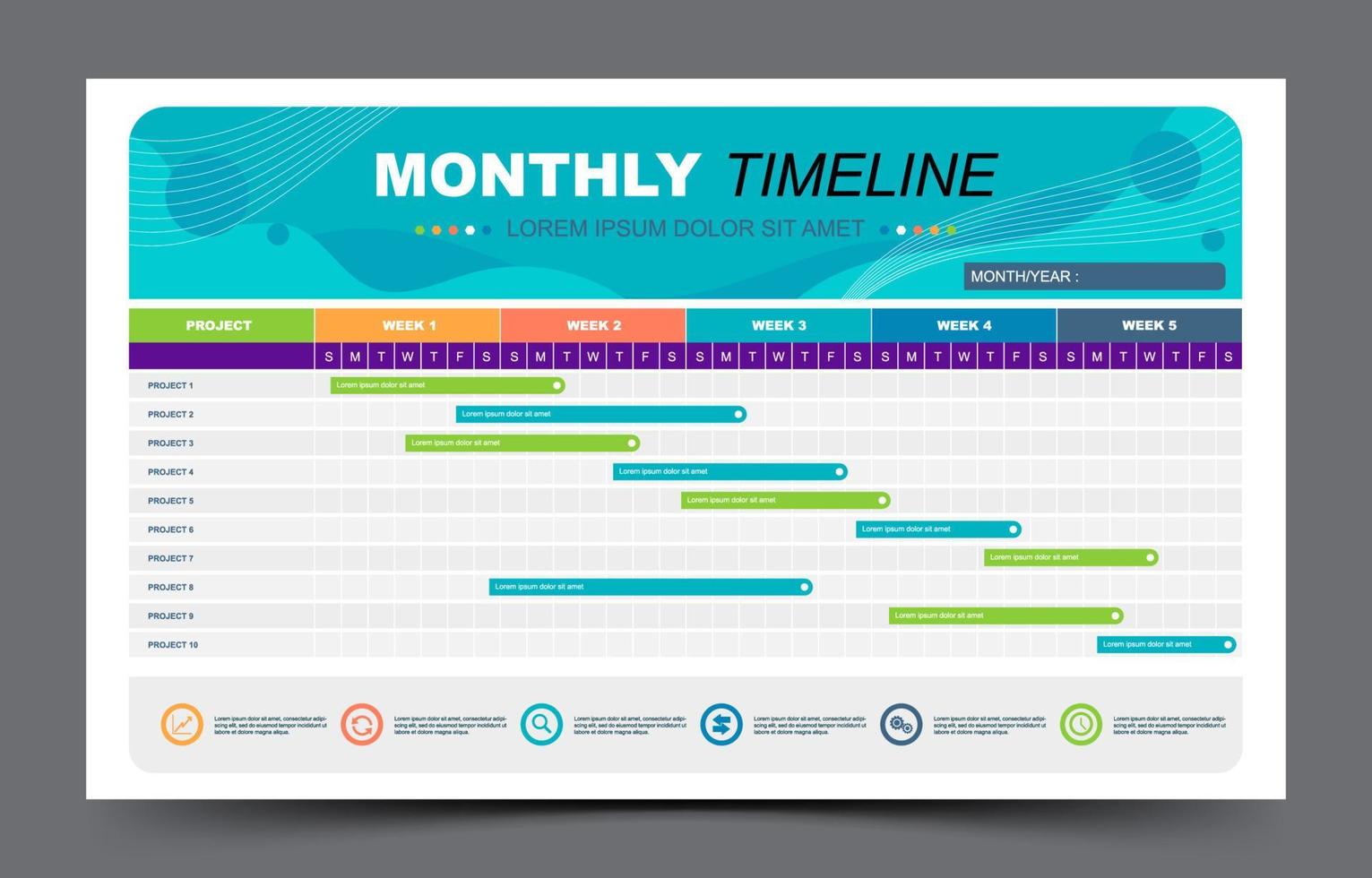 mensile sequenza temporale calendario modello vettore