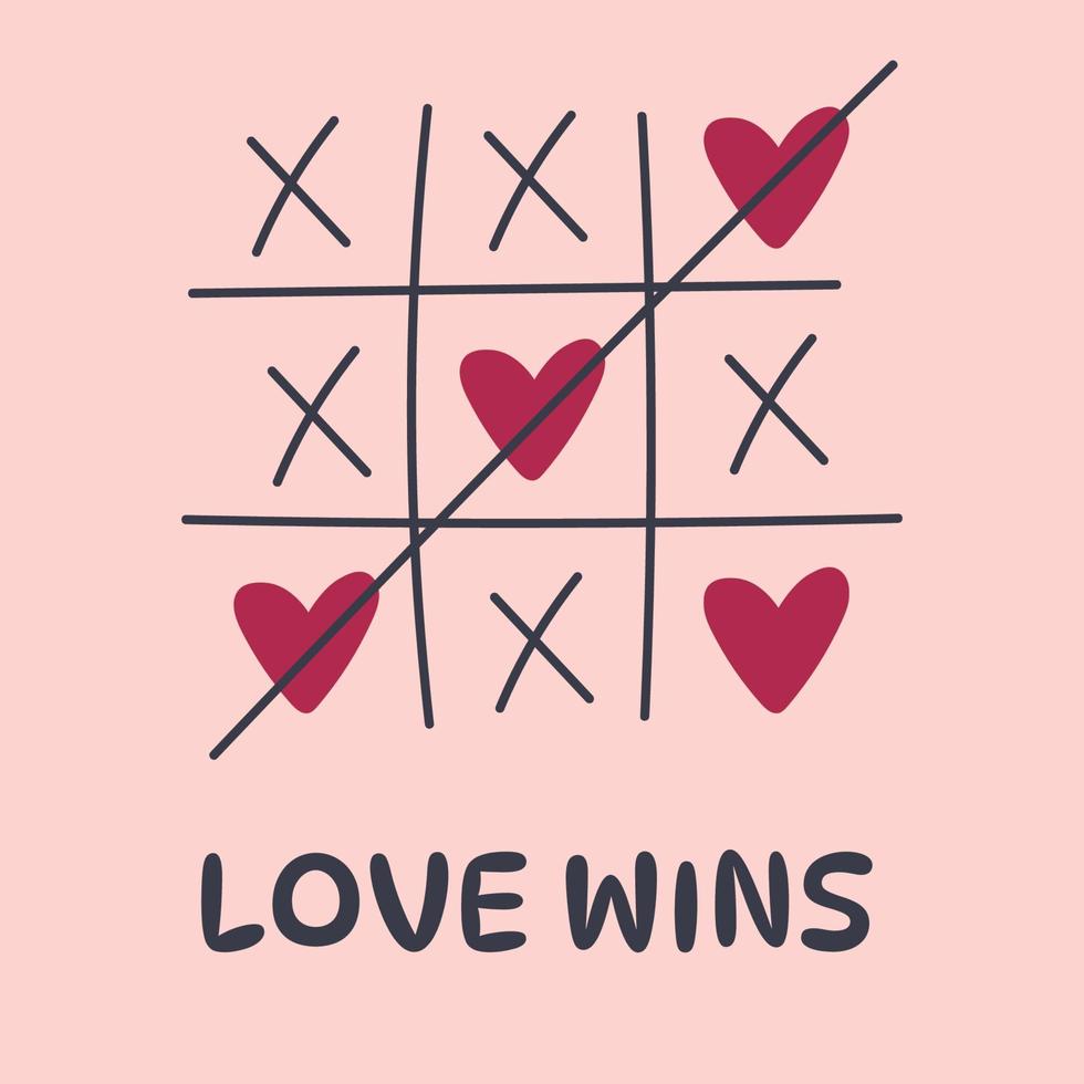 amore vince san valentino giorno carta. attraversare zero gioco . amore è un' gioco concetto vettore