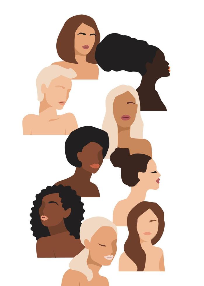 isolato vettore illustrazione di astratto donne con diverso pelle colori. lotta per libertà, indipendenza, uguaglianza. concetto per internazionale Da donna giorno e altro uso
