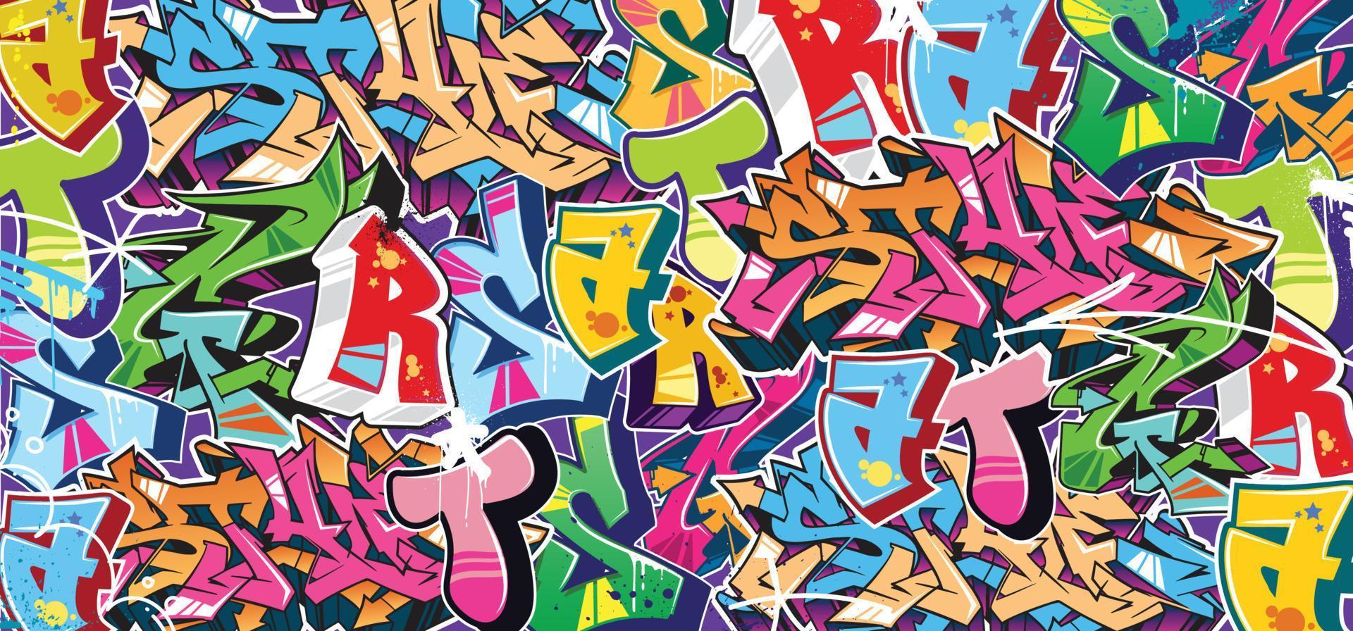 colorato graffiti parete arte sfondo strada arte hip-hop urbano vettore illustrazione sfondo. senza soluzione di continuità sorprendente graffiti arte sfondo