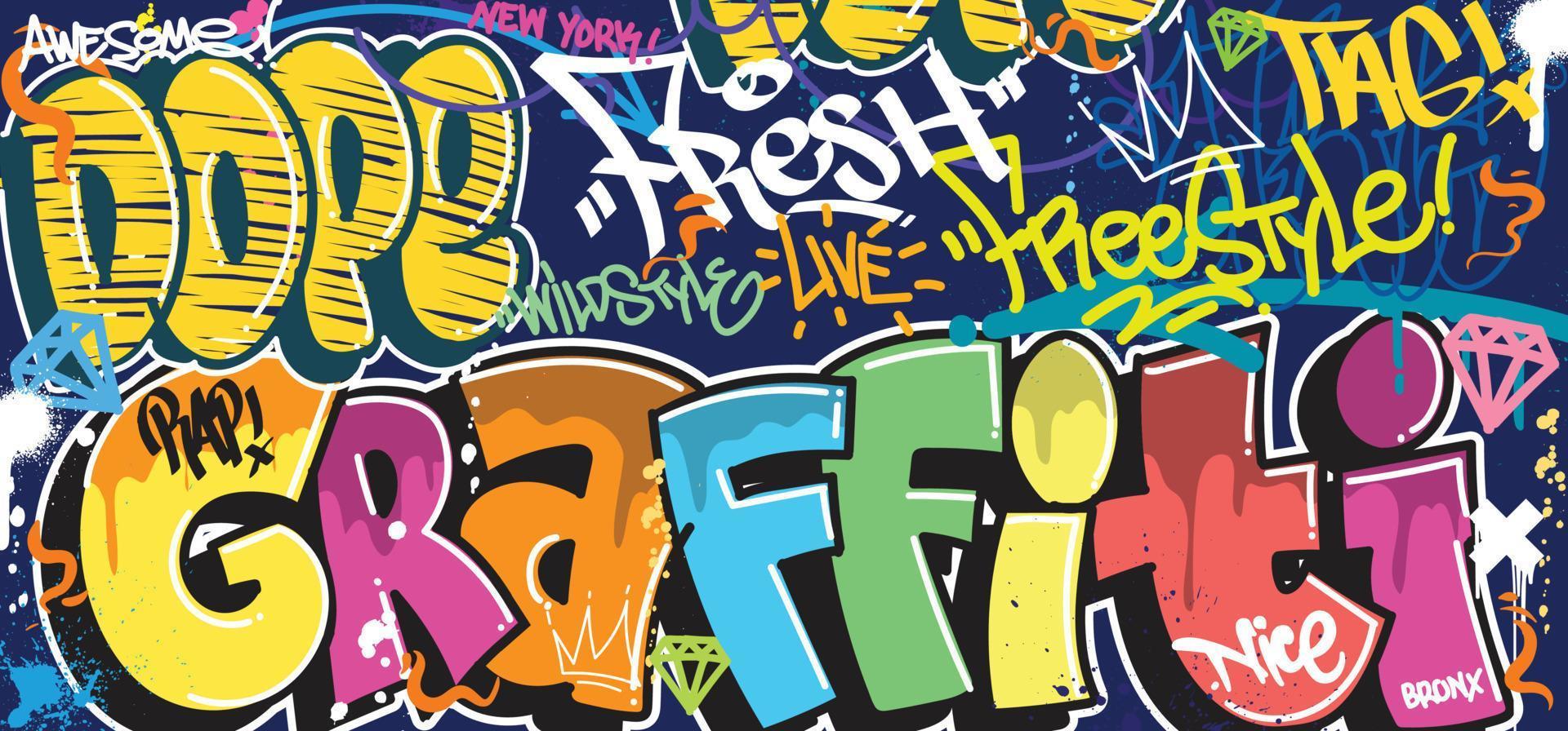 colorato graffiti parete arte sfondo strada arte hip-hop urbano vettore illustrazione sfondo. senza soluzione di continuità sorprendente graffiti arte sfondo