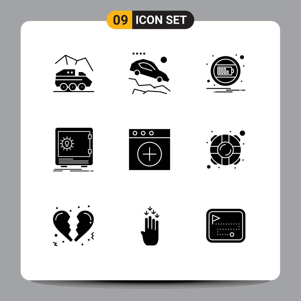 mobile interfaccia solido glifo impostato di 9 pittogrammi di cassaforte sicuro pendenza depositare notifica modificabile vettore design elementi