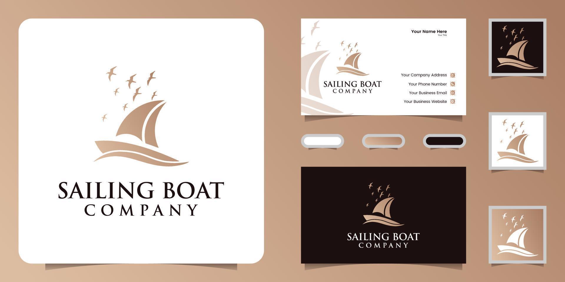 barca a vela e volante uccello silhouette logo design ispirazione vettore