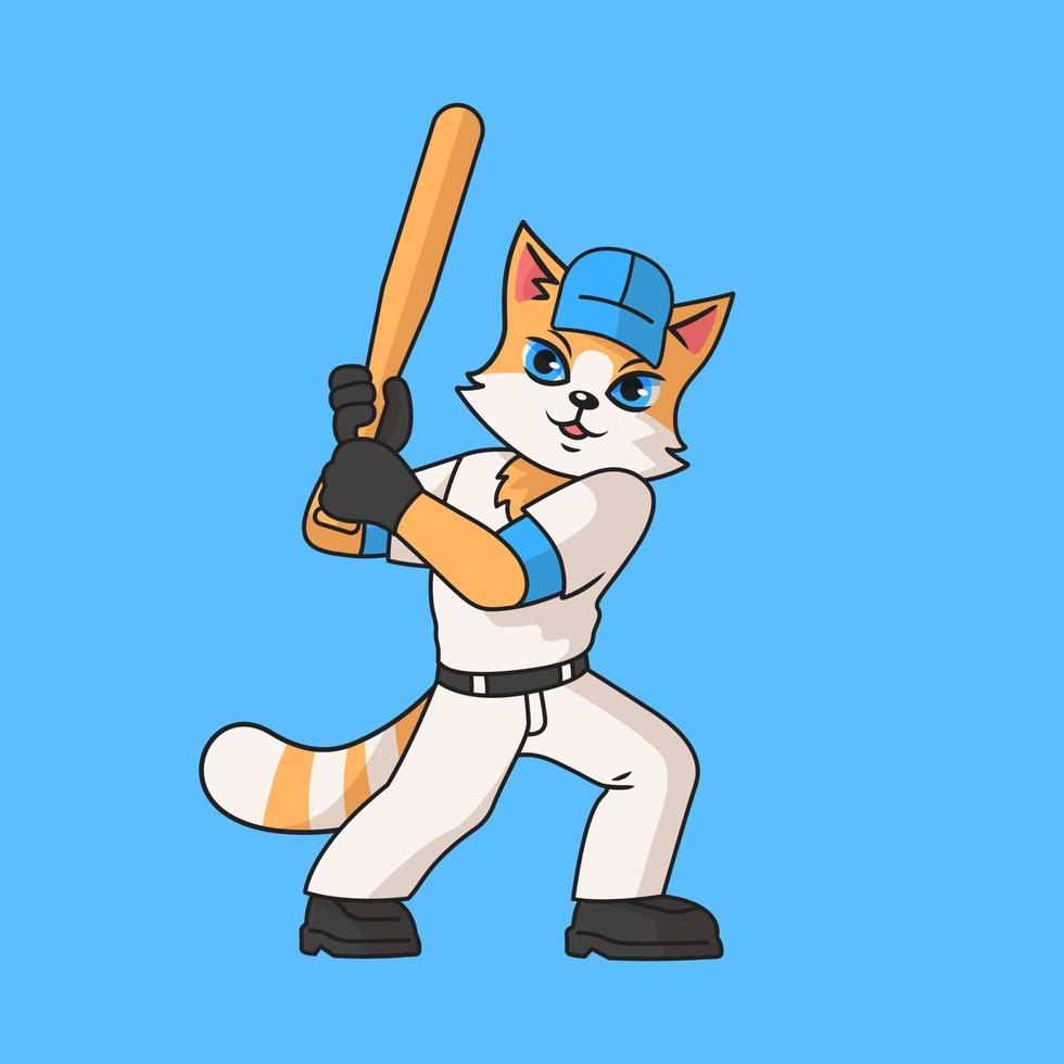 carino rosso gatto praticante baseball. vettore