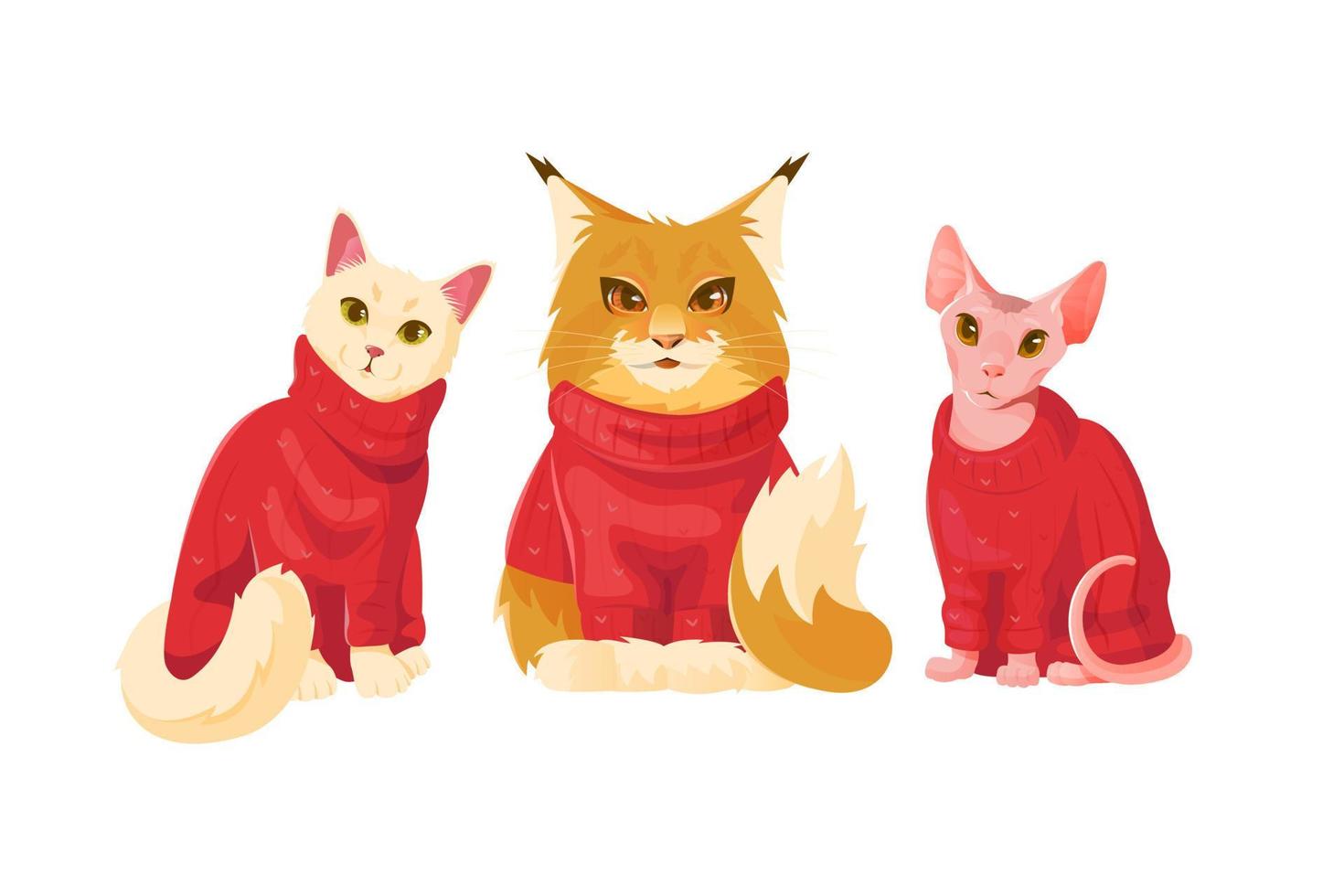 collezione cartone animato carino gatti nel rosso maglione vettore