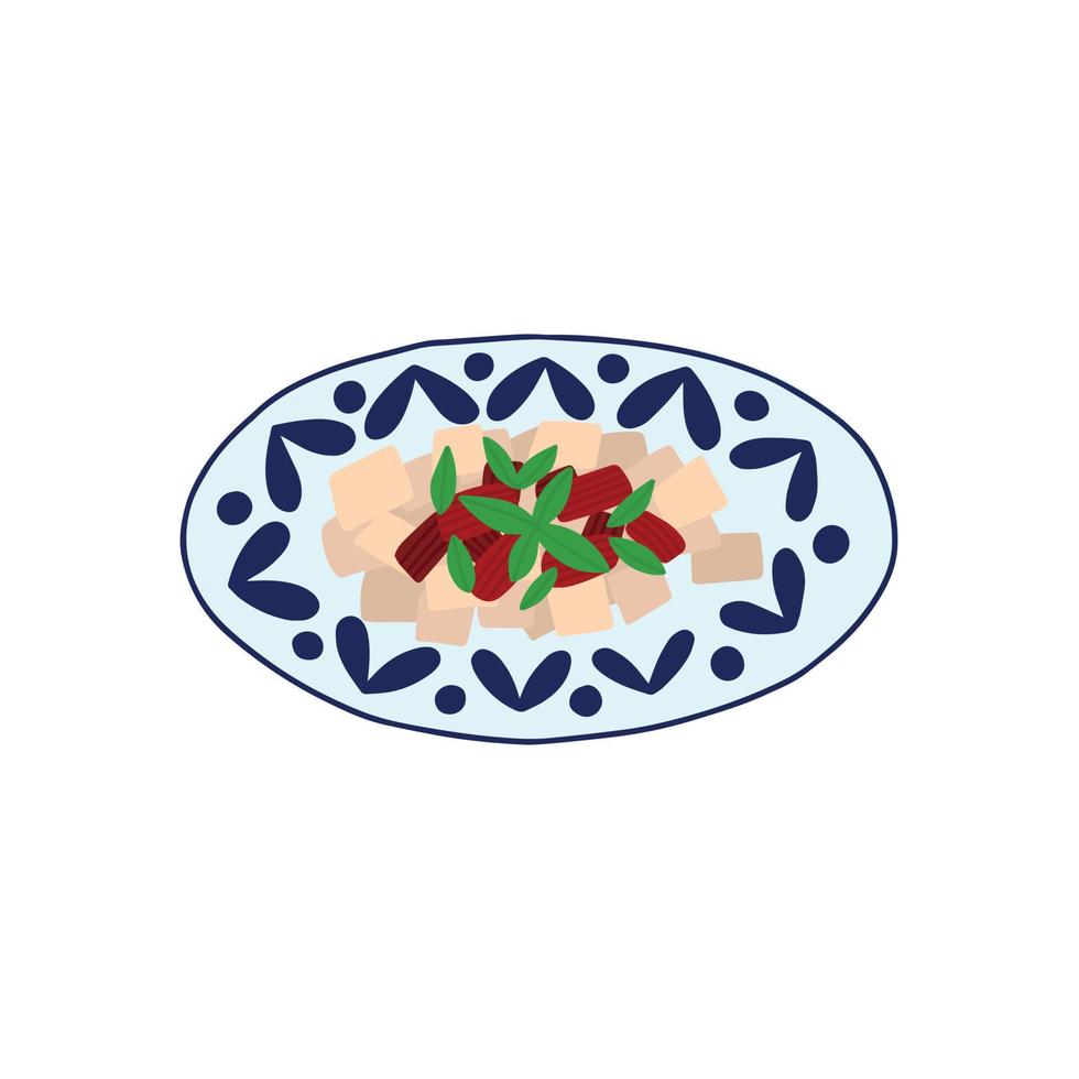 vettore beshbarmak mano disegnato kazakh piatto. centrale asiatico nazionale piatto illustrazione