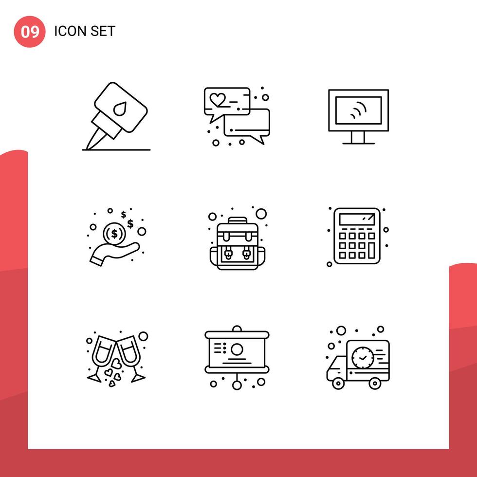 9 utente interfaccia schema imballare di moderno segni e simboli di calcolare in viaggio servizio campo dollaro modificabile vettore design elementi