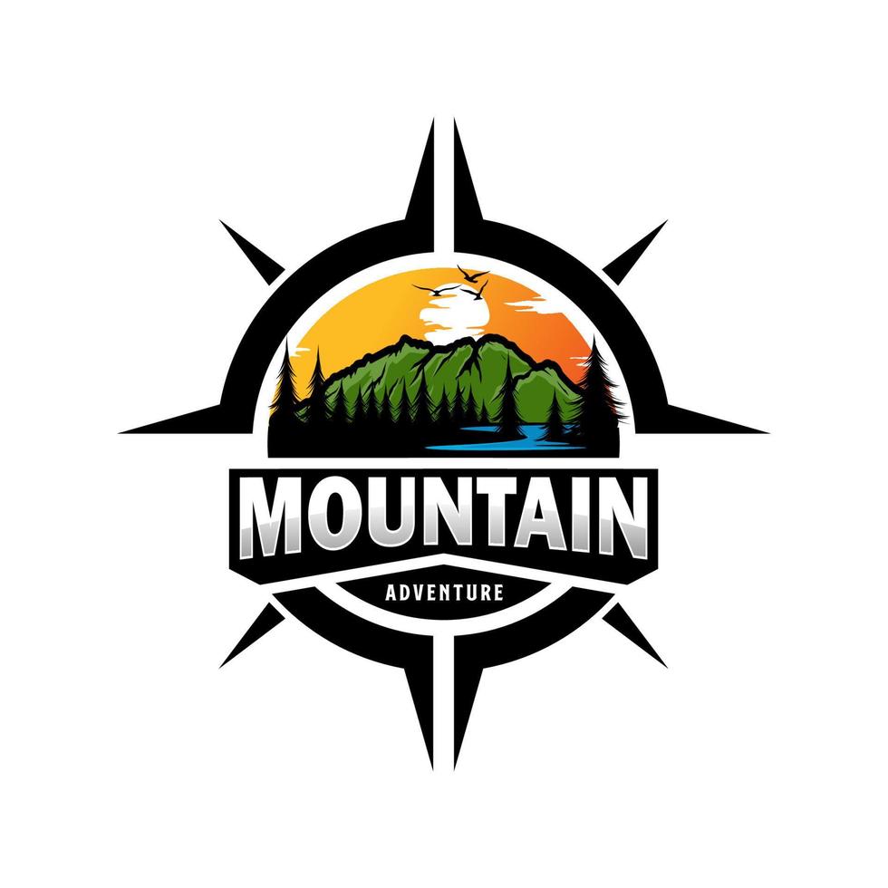 montagna logo design vettore illustrazione, all'aperto avventura