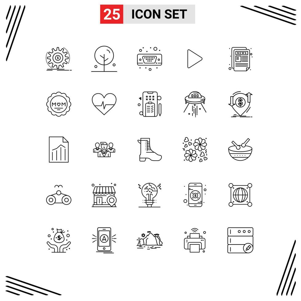 impostato di 25 moderno ui icone simboli segni per notizia giocare natura media vga modificabile vettore design elementi