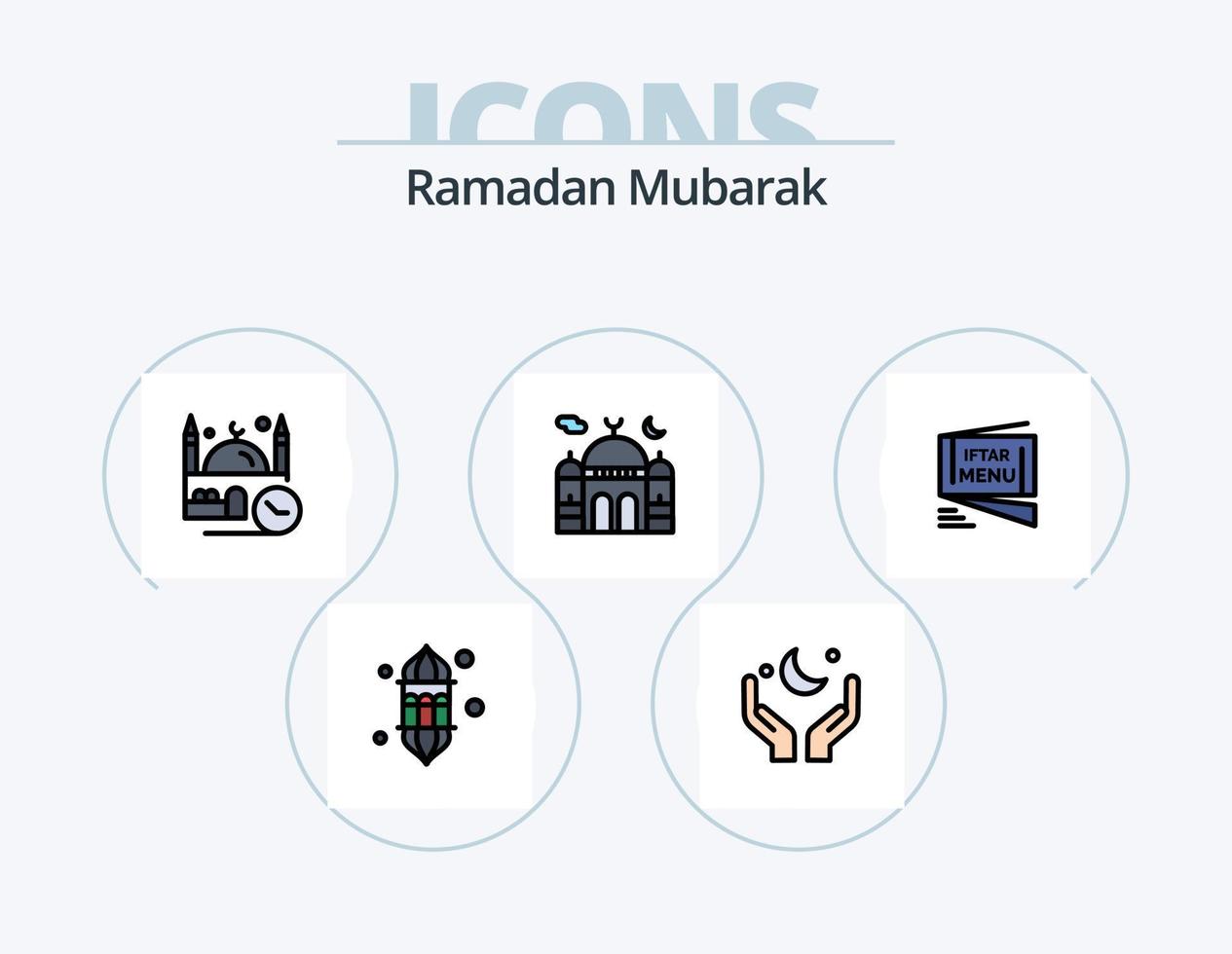 Ramadan linea pieno icona imballare 5 icona design. Islam. corano. deserto. stella. Islam vettore