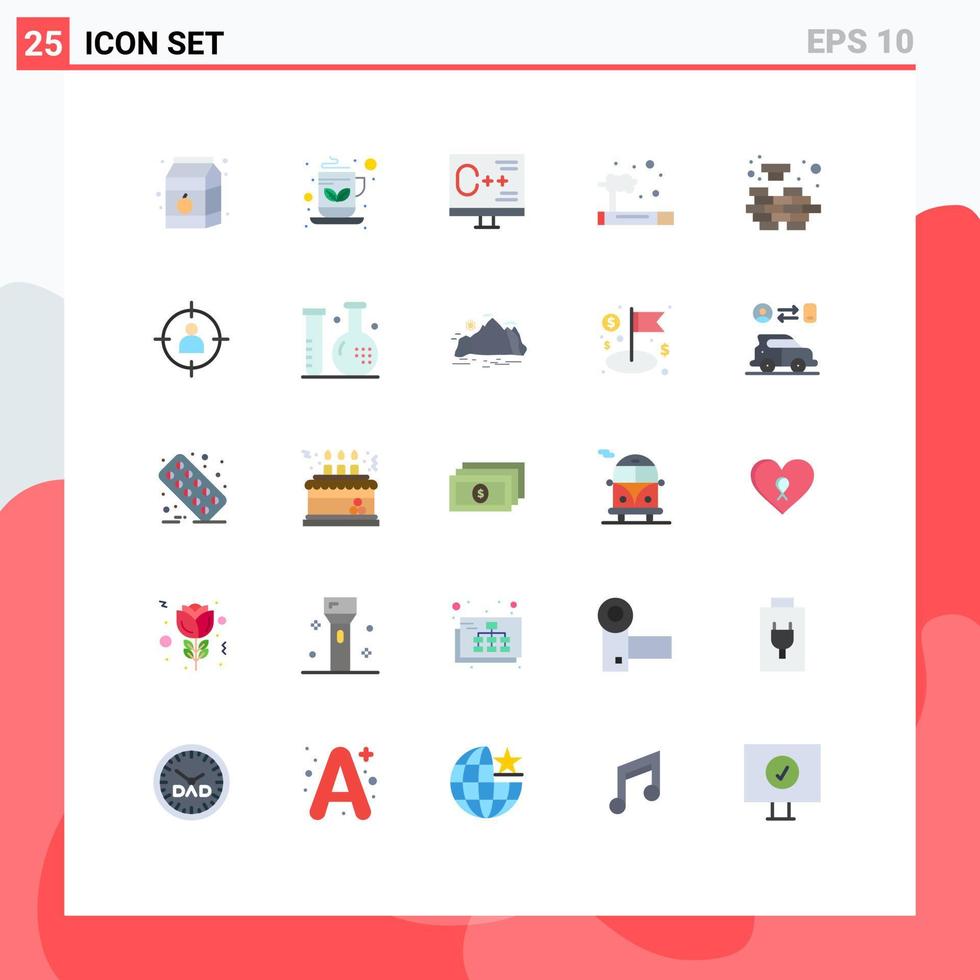 mobile interfaccia piatto colore impostato di 25 pittogrammi di logica Fumo codifica inquinamento programmazione modificabile vettore design elementi
