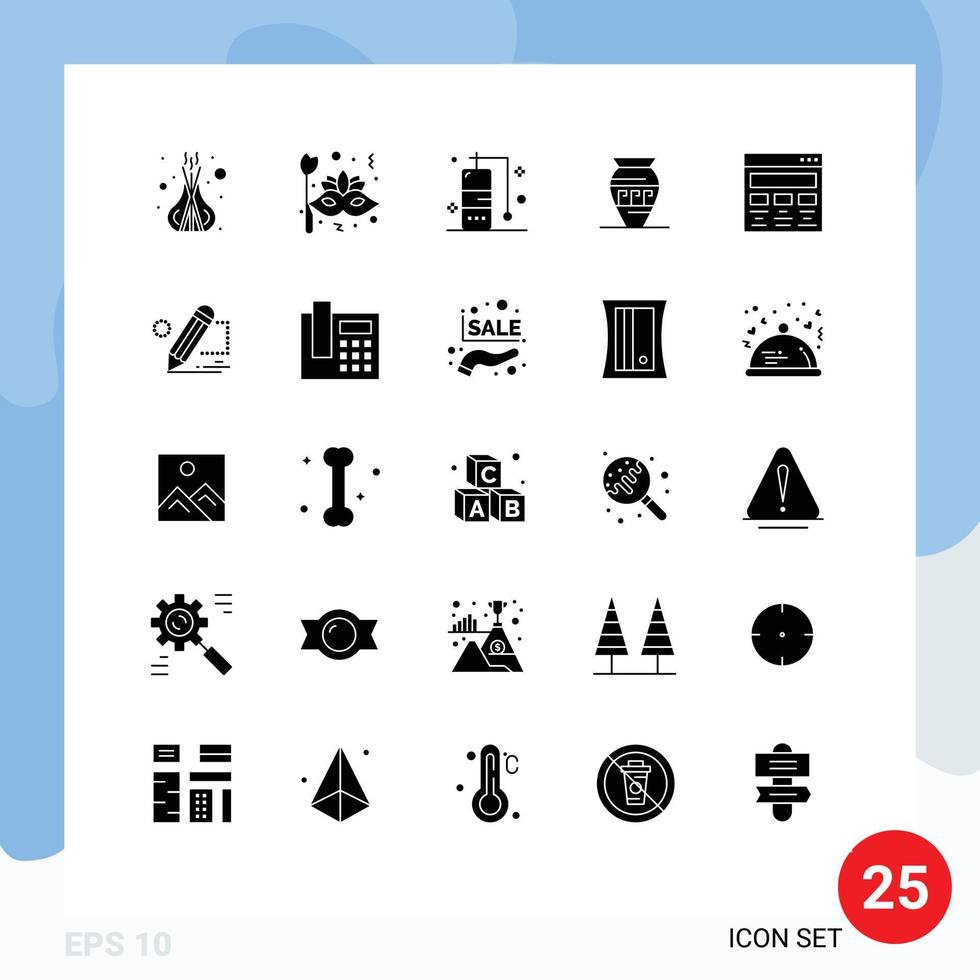 25 solido glifo concetto per siti web mobile e applicazioni design vaso circo emoji anfora modificabile vettore design elementi