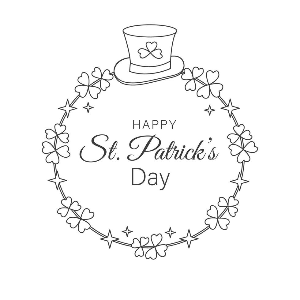 st Patrick giorno saluto carta verde cappello e telaio di trifoglio e stella vettore