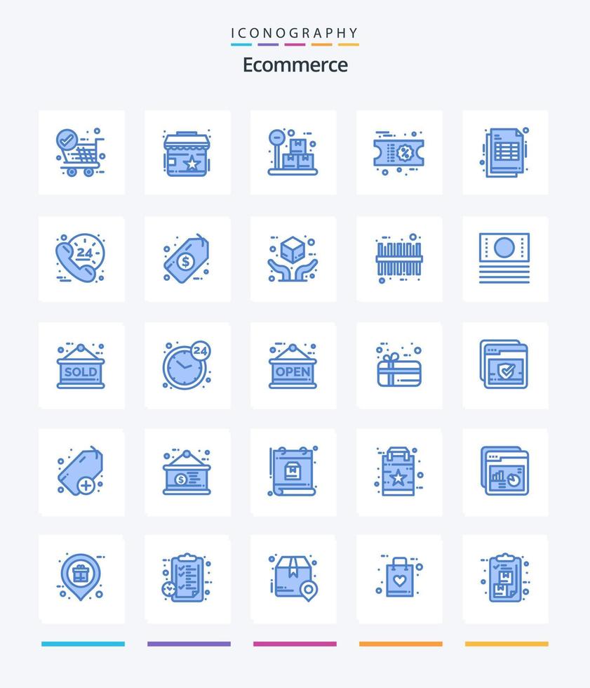 creativo e-commerce 25 blu icona imballare come come ricevuta. cheque. scatola. fattura. shopping vettore