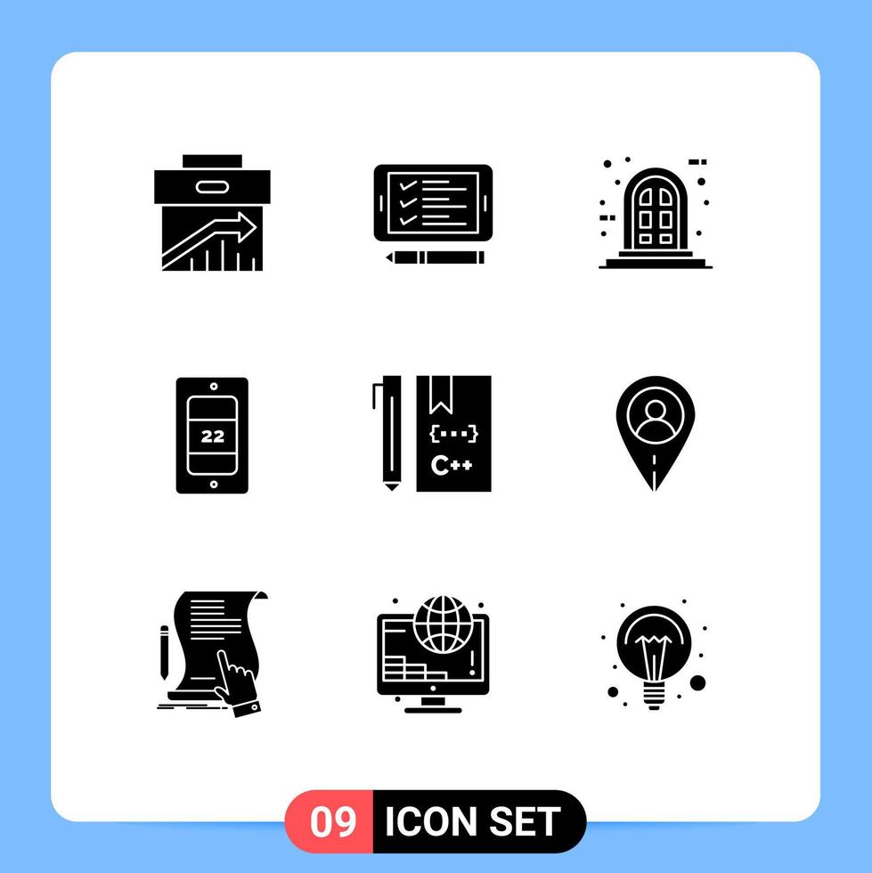 gruppo di 9 moderno solido glifi impostato per codifica c shopping temperatura mobile modificabile vettore design elementi